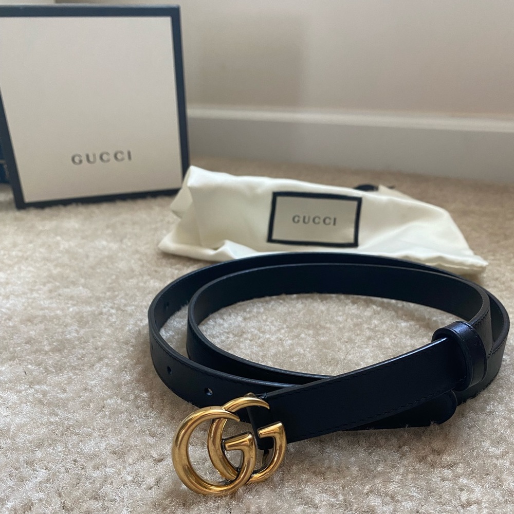 Gucci leather belt with double G buckle black/gold